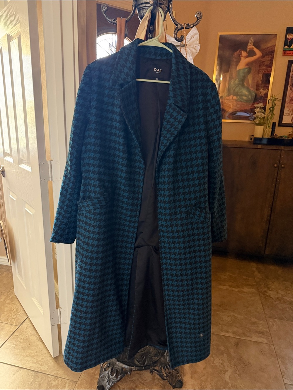 Oat New York Teal & Black Houndstooth Coat